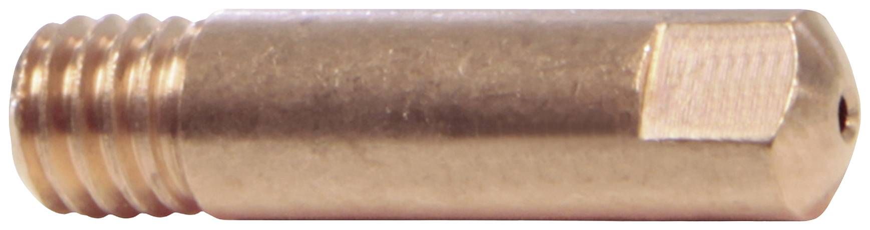 Un petit composant métallique cylindrique fileté sur un côté, probablement un raccord ou un adaptateur.