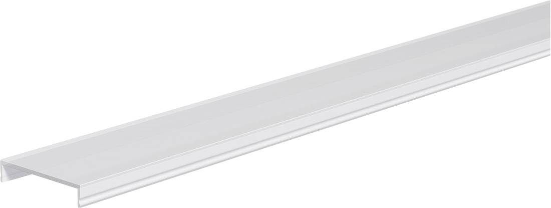 Baguette de moulure en profilé en U en aluminium blanc présentée en perspective sur un fond blanc.