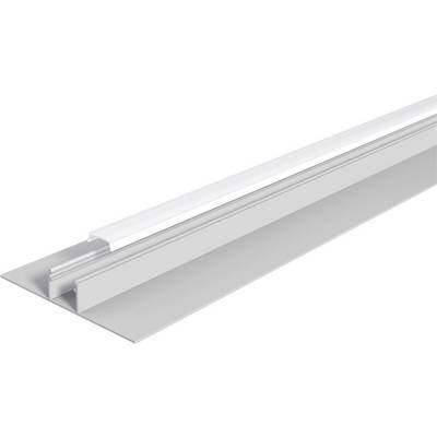 Garniture de joint de toit métallique avec un long canal central et des rebords inclinés, présentée en argent sur fond blanc.