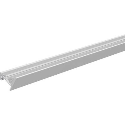 Profil d'extrusion en aluminium allongé avec un support de montage triangulaire et une surface supérieure rainurée, présenté sur un fond blanc.
