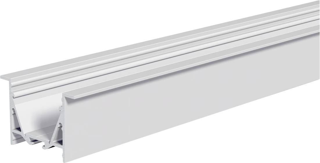 Profil d'extrusion de style rail en aluminium blanc montré en perspective sur un fond blanc.