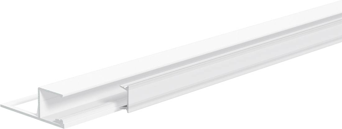 Profilé de canal ou bordure de fenêtre en plastique transparent présenté en perspective sur un fond blanc.