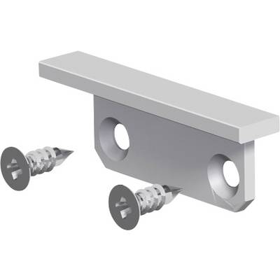 Illustration 3D d'une équerre de montage argentée avec deux vis positionnées dessous sur un fond blanc.