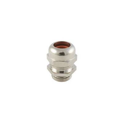Presse-étoupe cylindrique en acier inoxydable, filetée, avec une ouverture circulaire en haut, destinée à la fixation sécurisée des câbles.