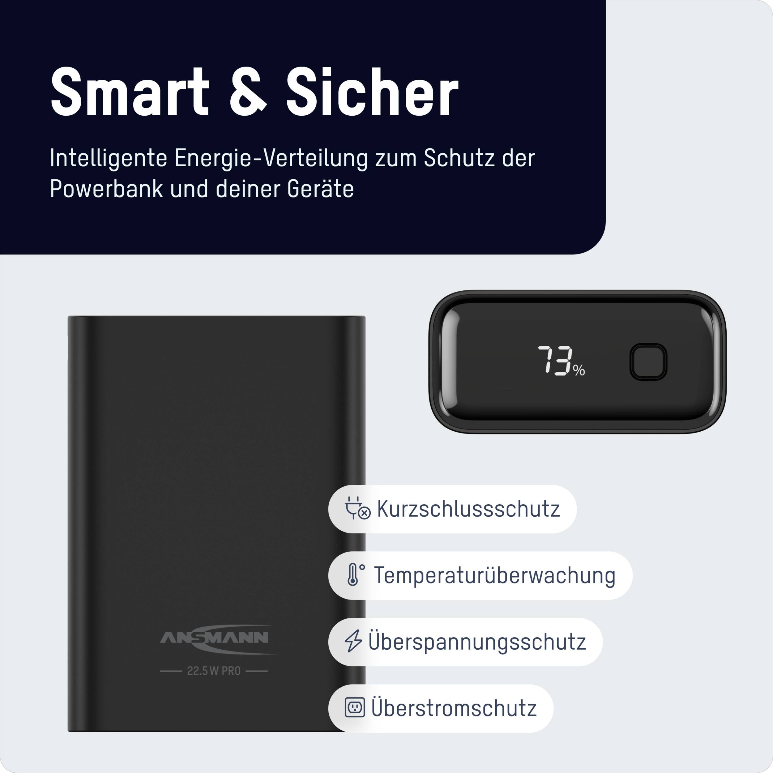 'Smart & Sûr : Distribution intelligente de l'énergie pour protéger la batterie externe et vos appareils. Protection contre les courts-circuits, surveillance de la température, protection contre les surtensions, protection contre les surintensités.'