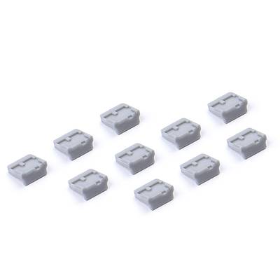 Dix casquettes grises rectangulaires, disposées de manière uniforme en deux rangées de cinq casquettes chacune.