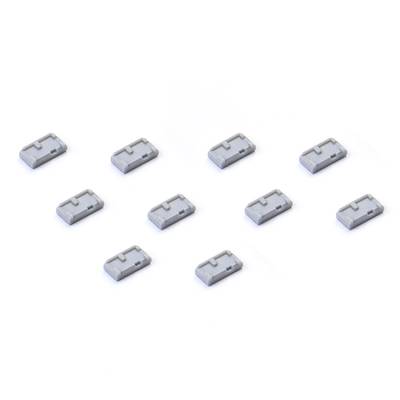 Dix petits composants rectangulaires gris, répartis uniformément sur un fond blanc.