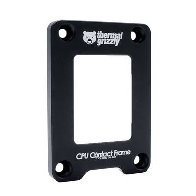 Un cadre de contact CPU rectangulaire noir de Thermal Grizzly pour socket Intel LGA1700, avec logo blanc sur le dessus.