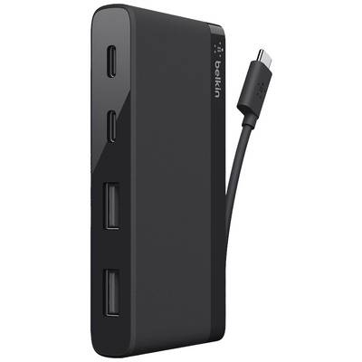 Une batterie externe noire portable avec plusieurs ports USB et un câble USB intégré sur le côté droit.