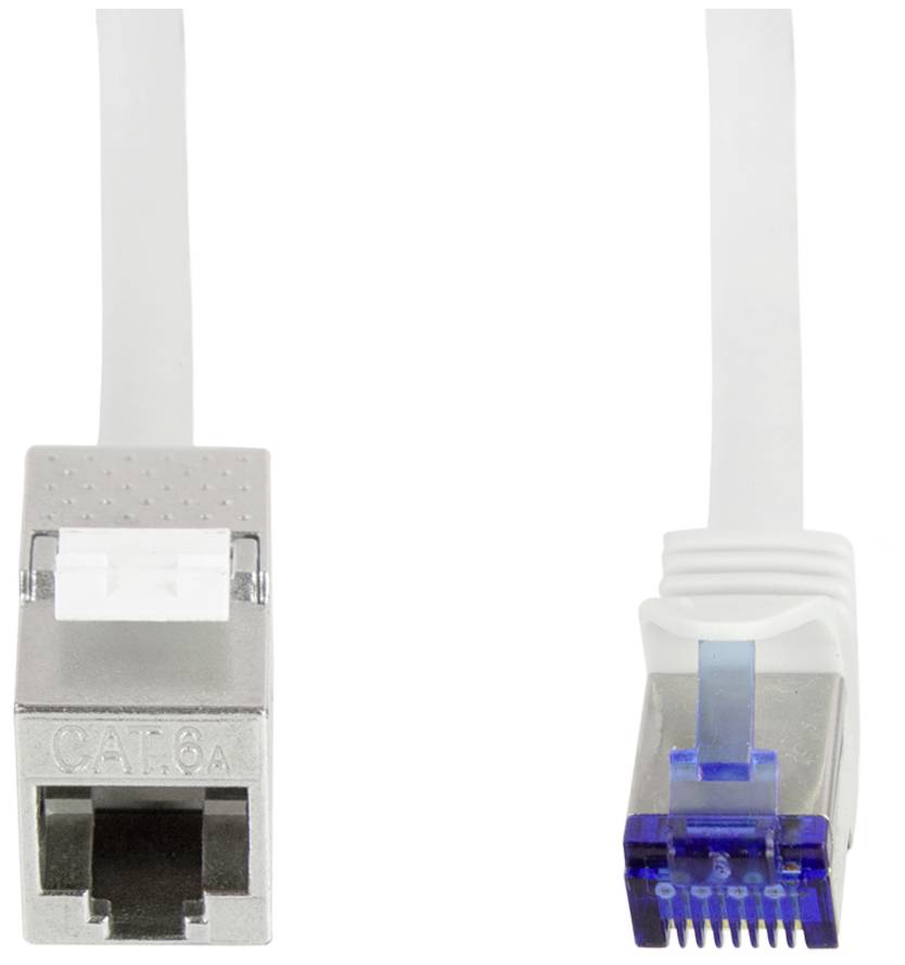 Câble réseau avec connecteur et prise RJ45, adapté pour les connexions à haut débit dans les réseaux informatiques, vu de face.