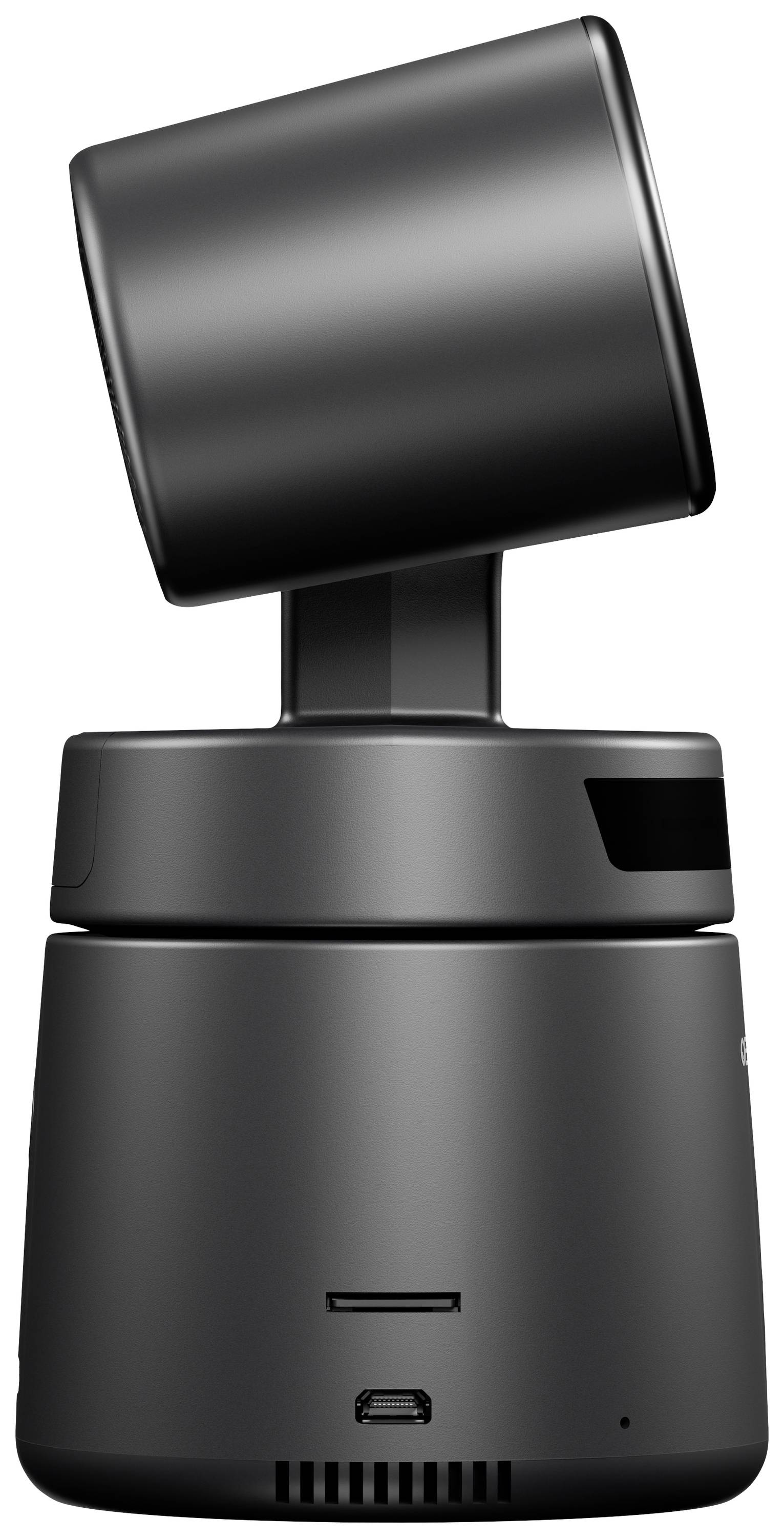 Un haut-parleur cylindrique noir moderne, doté d'une partie supérieure mobile, conçu pour une diffusion sonore à 360 degrés.