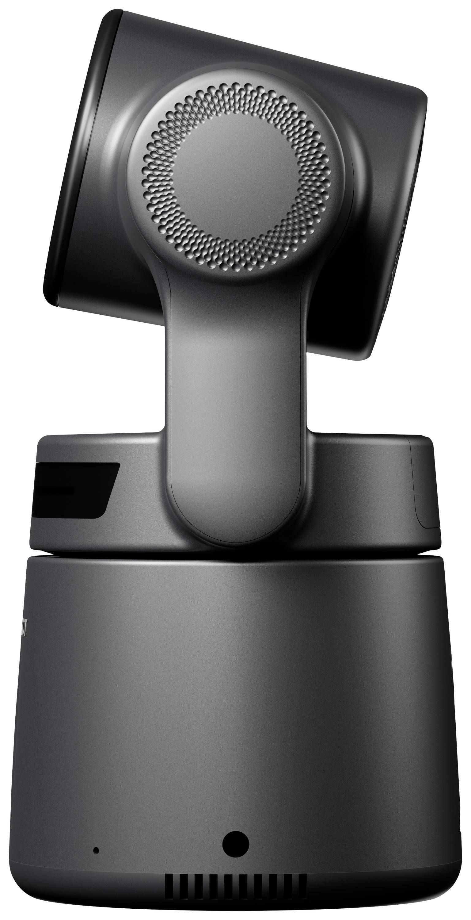 Une caméra cylindrique grise avec un support de tête mobile. Avantage principal : enregistrement vidéo et surveillance.