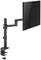 Un support de moniteur noir avec bras, monté sur un bureau, présente un écran dans une position flottante et ajustable.
