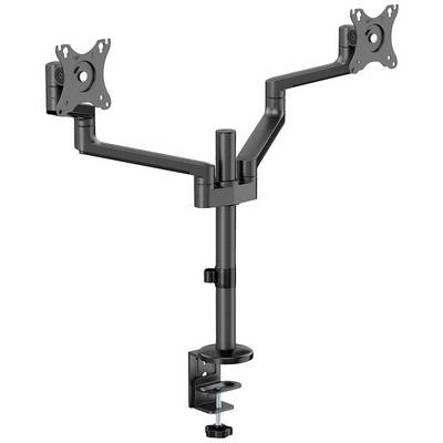 Support de moniteur double bras, adapté pour la fixation de deux écrans. Réglable en hauteur et en inclinaison, avec pince de table.