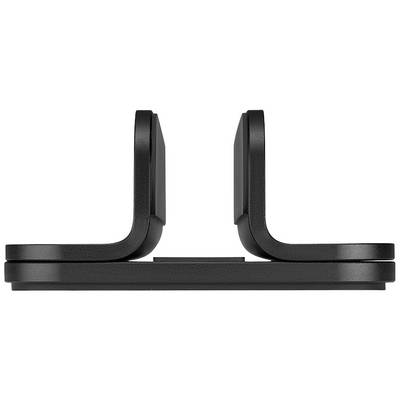 Un accessoire de table noir en forme de U, en métal, utilisé pour tenir ou soutenir des objets.