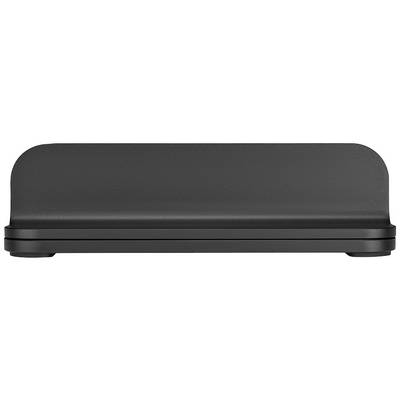 Un dispositif noir, rectangulaire avec des coins arrondis, servant de support ou de station d'accueil.