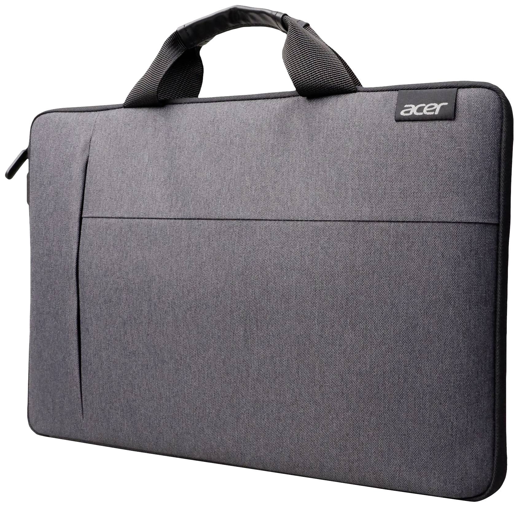 Sacoche grise pour ordinateur portable avec deux poignées et un logo 'Acer' dans le coin.