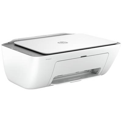 Un imprimante multifonction blanche sur une table. L'imprimante dispose de touches sur le côté gauche et d'un bac de sortie papier à l'avant.