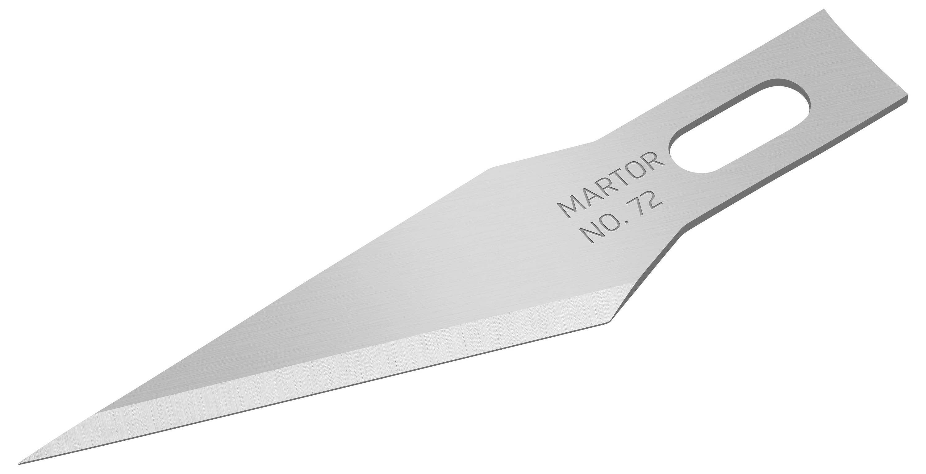 Un couteau de rechange en argent portant l'inscription 'MARTOR NO. 72' sur la lame.