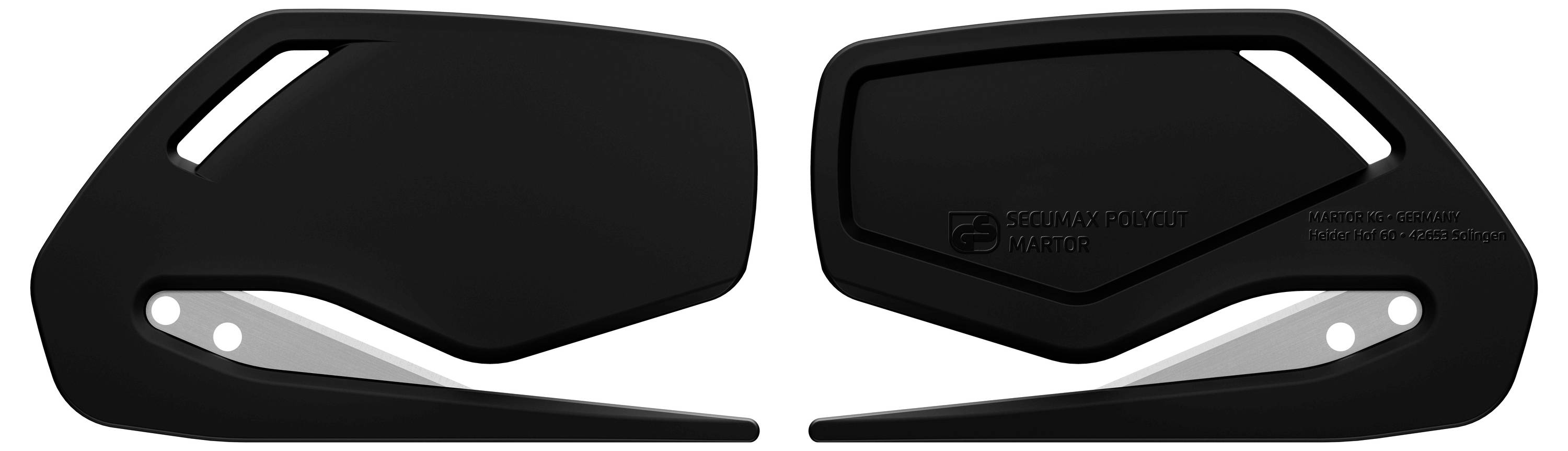 Deux coques de rétroviseurs noires aérodynamiques avec bras de fixation argenté, conçues de manière moderne pour des véhicules sportifs.