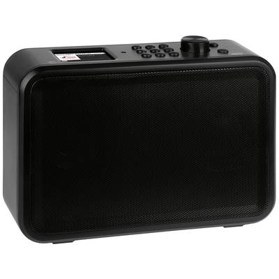 Radio portable noir avec touches et haut-parleur sur le devant, adapté pour la lecture de musique et de radio.