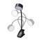 Une lampe de bureau noire flexible avec pince, montrant différentes positions possibles de courbure du bras de la lampe.