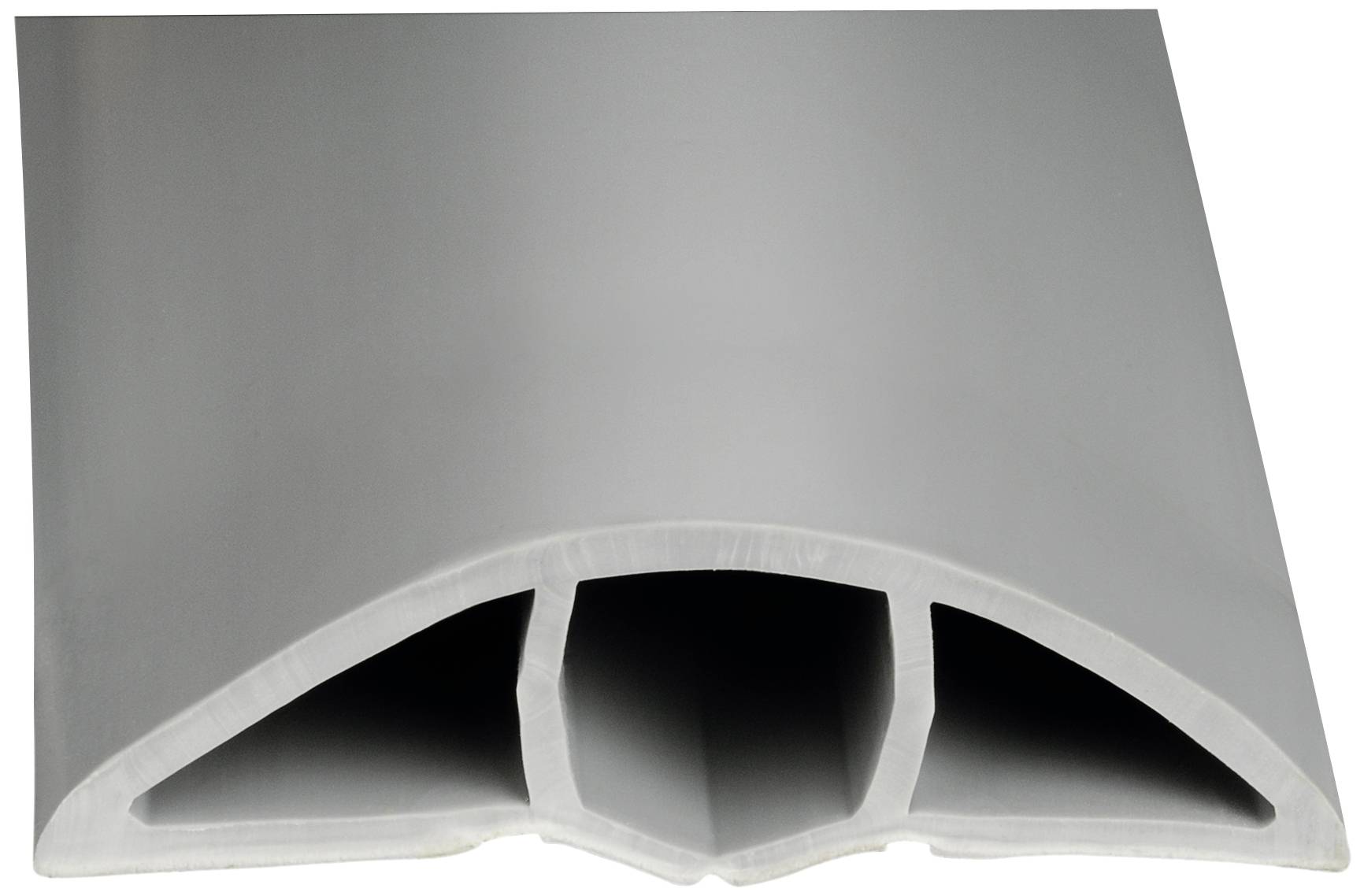 Un joint d'étanchéité en plastique gris à trois chambres creuses. Il est flexible et souvent utilisé pour la stabilisation et l'étanchéité dans les travaux de construction ou de montage.