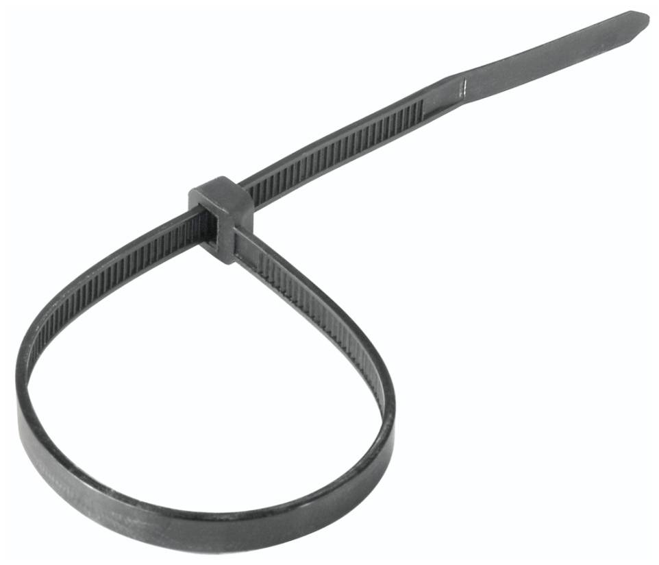 Collier de câble en plastique noir de forme ovale avec une surface striée assurant une fixation solide.
