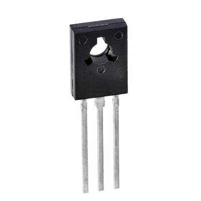 Un transistor noir à trois pattes métalliques, typiquement utilisé dans les circuits électroniques pour l'amplification des signaux.