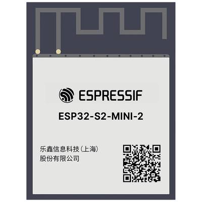 Un module ESP32-S2-MINI-2 d'Espressif avec un code QR.