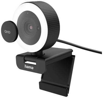 Webcam Hama  2560 x 1440 Pixel support à pince, pied de support, microphone stéréo