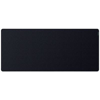 Un tapis de souris noir rectangulaire à surface lisse.