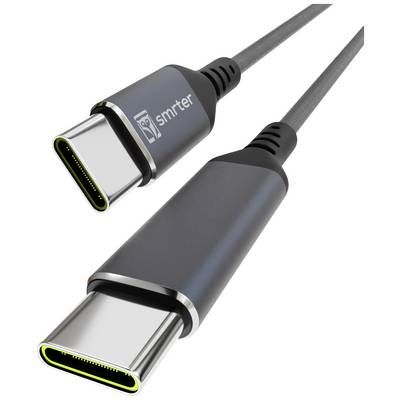 Deux câbles USB-C gris avec des accents noirs et une partie intérieure verte, la marque 'smrter' est visible sur les connecteurs.
