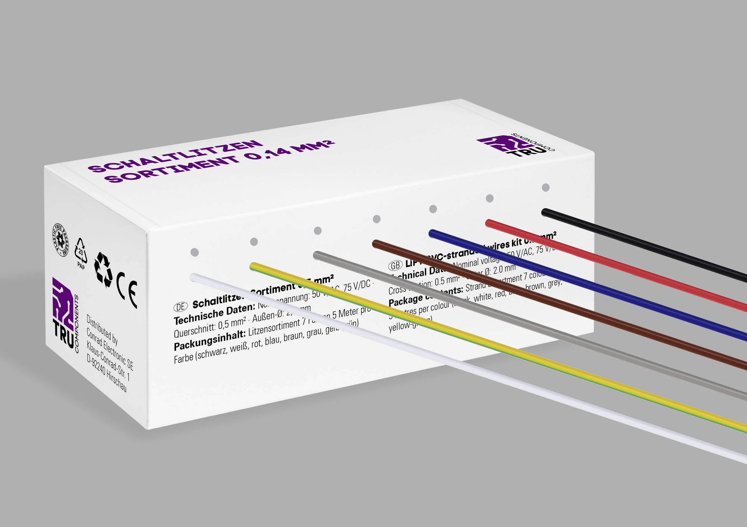 Ensemble de câbles pour fils de connexion, différentes couleurs, triés pour projets électroniques. Emballage avec spécifications et logo de marque.