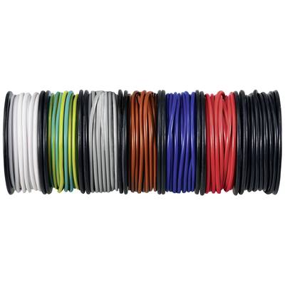 Douze bobines de filament de différentes couleurs, de gauche à droite : blanc, jaune, vert, gris, noir, orange, bleu, rouge.