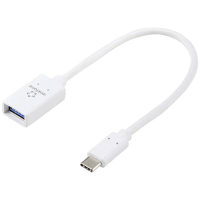 Câble blanc USB-C vers USB-A, adapté pour connecter des appareils avec différents ports USB.