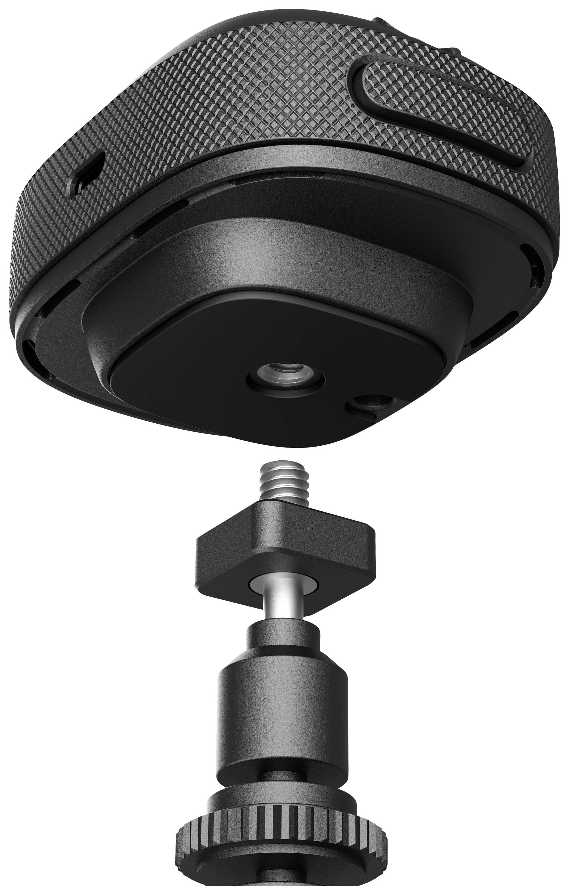 Module caméra avec vis de fixation amovible et adaptateur fileté, présenté en état de démontage, pour illustrer l'assemblage.