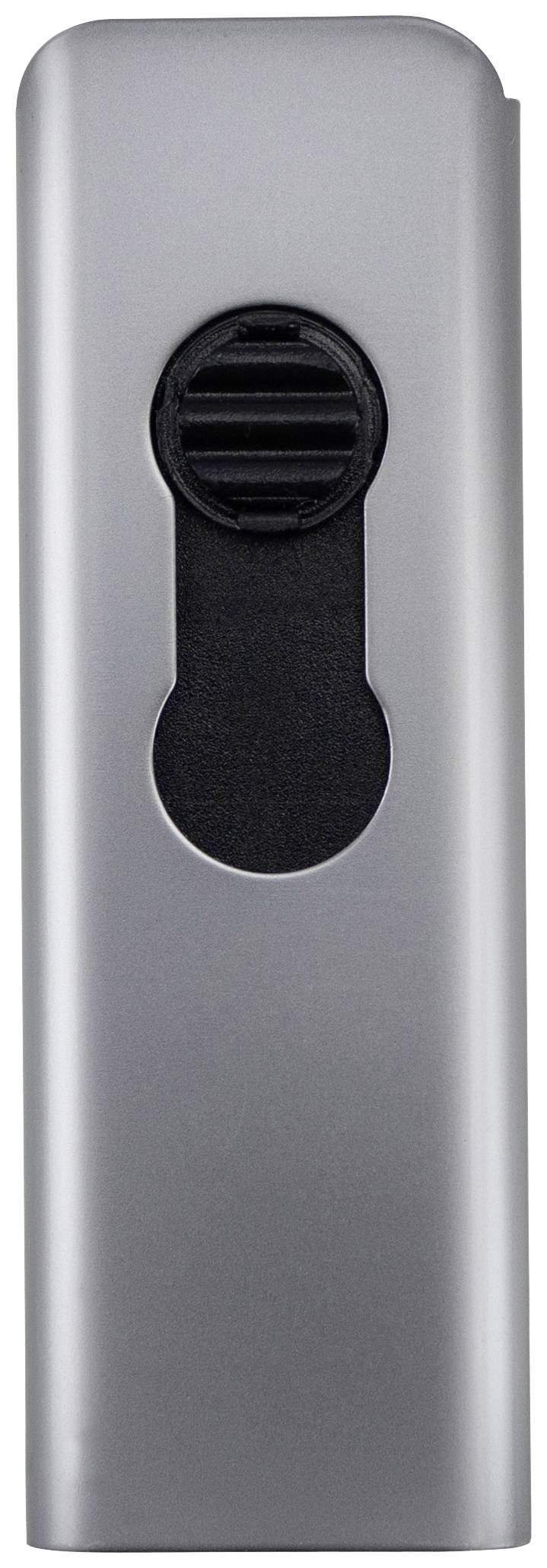 Ouvre-bouteille électrique gris avec interrupteur noir à l'avant. Design moderne et épuré.