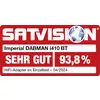 L'image présente un verdict de test de 'SATVISION' pour l'Imperial DABMAN i410 BT avec une évaluation 'TRÈS BON' et 93,8%, avril 2024.