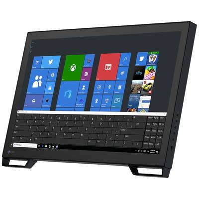 L'écran affiche l'interface utilisateur de Windows avec des tuiles pour les applications et un clavier virtuel.
