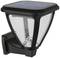 Luminaire extérieur noir alimenté par énergie solaire, avec verre transparent et support mural. Idéal pour un éclairage extérieur écologique.