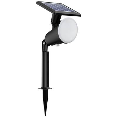 Lampe solaire noire avec piquet de terre et panneau solaire réglable. Idéale pour l'éclairage extérieur à l'énergie solaire.