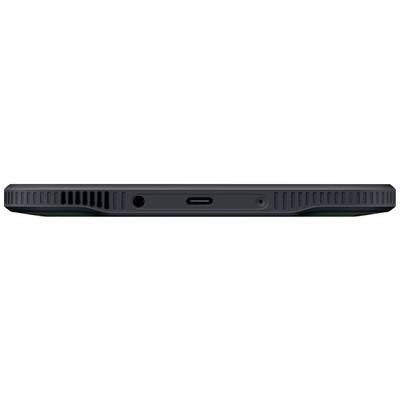Le bord inférieur d'un smartphone noir, avec un port USB-C au centre et une grille de haut-parleur visible à gauche.