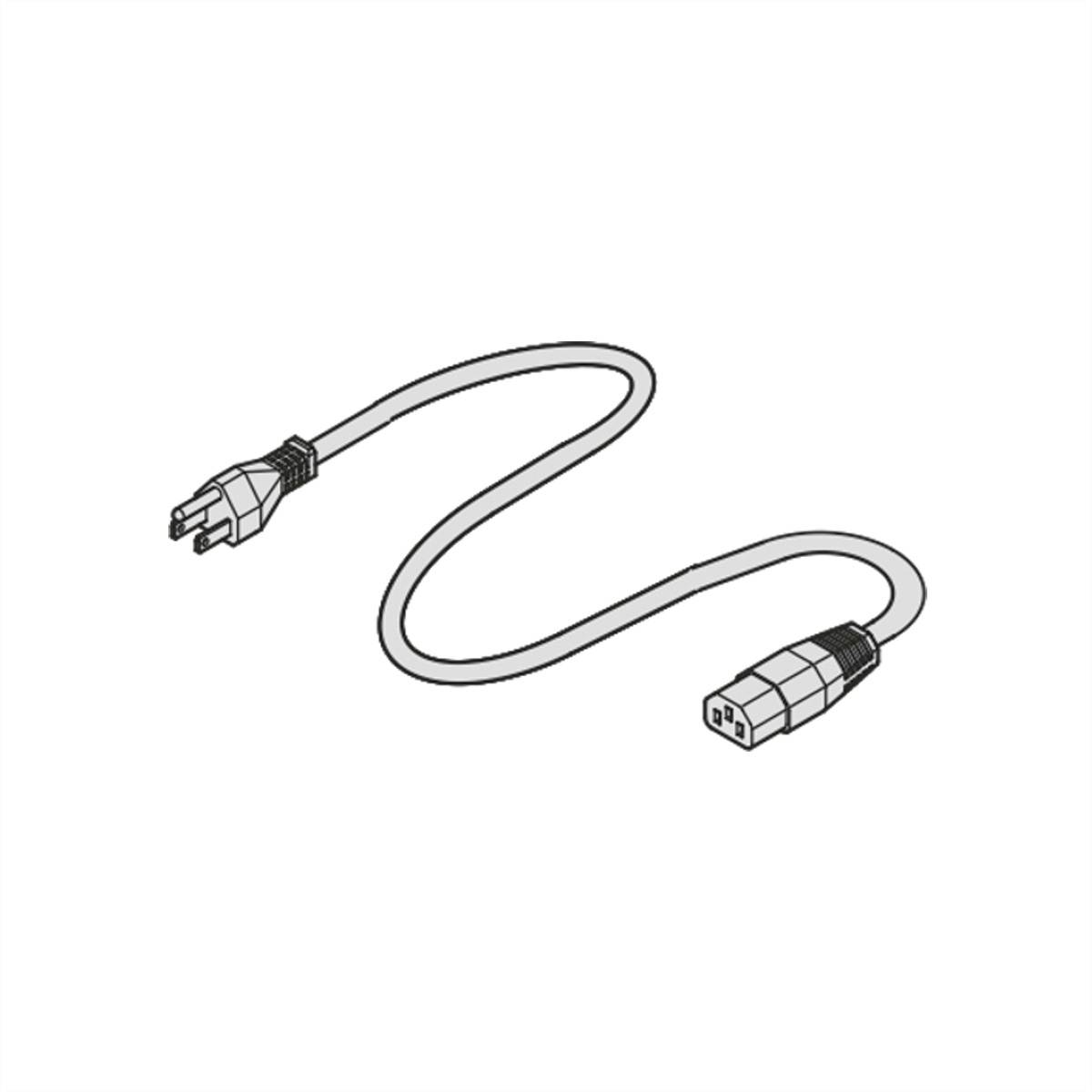 Illustration d'un câble d'alimentation avec une fiche secteur américaine à une extrémité et une fiche IEC à l'autre, couramment utilisé pour les appareils électroniques.
