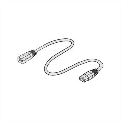 Un câble d'alimentation simple, dessiné, avec deux fiches aux extrémités, représentant des connexions standard pour ordinateurs ou appareils électroniques.