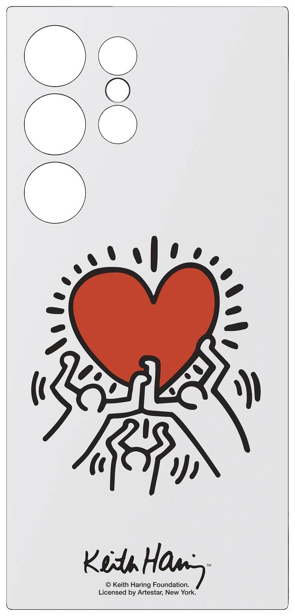 Cœur au centre, entouré de figures stylisées. Œuvre d'art de Keith Haring.