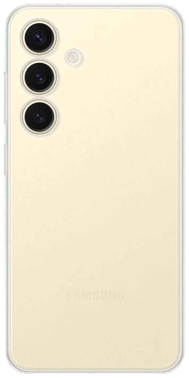 Un smartphone moderne doté de trois caméras à l'arrière, de couleur beige clair.