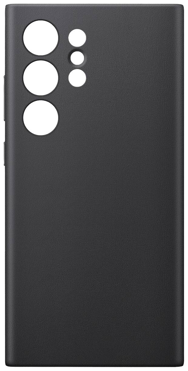 Boîtier de smartphone noir avec plusieurs découpes de caméras de différentes tailles, disposées verticalement en haut à gauche.