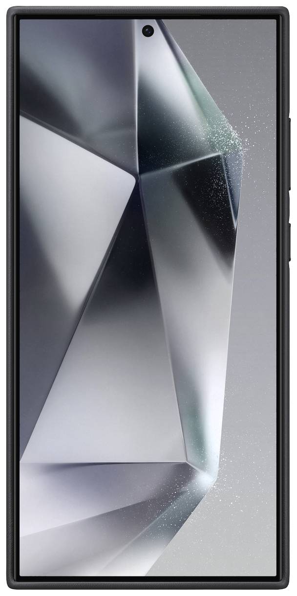 Un smartphone moderne avec un écran sans bordure et un design élégant, affichant un motif géométrique sur l'écran.