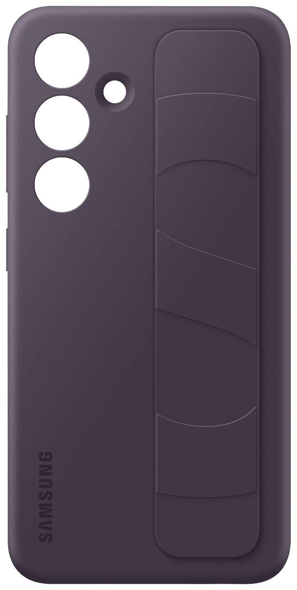 Coque de smartphone Samsung en violet foncé avec un design rayé et une découpe pour la caméra en haut à gauche.